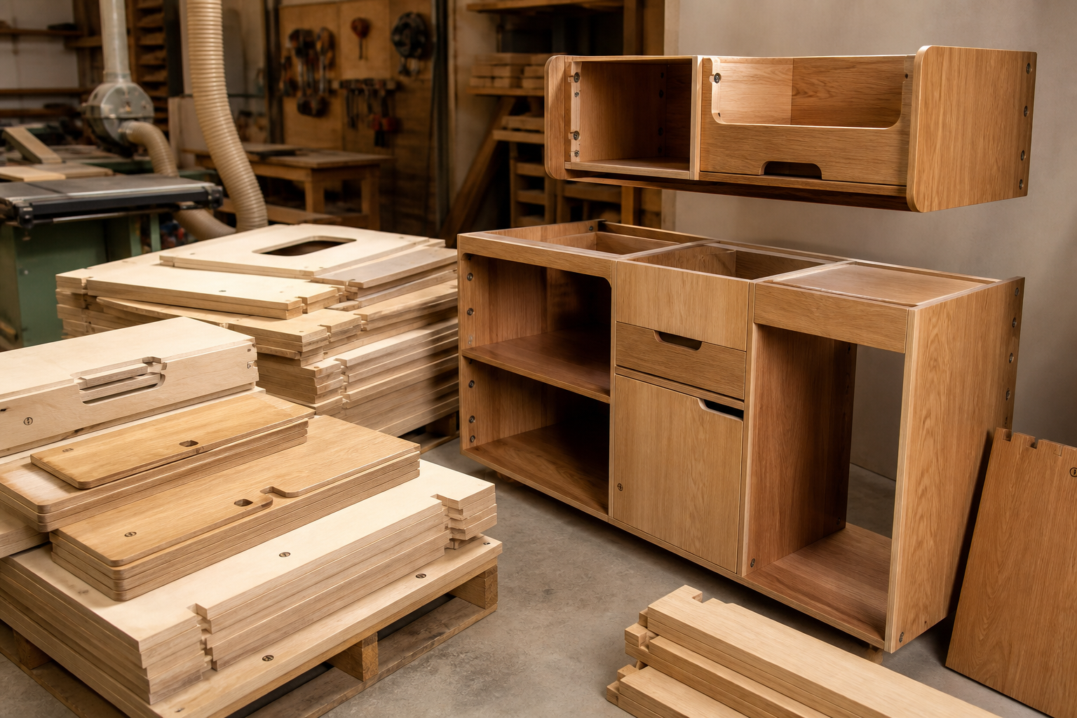Premium oak cupboardry kit, partly assembled